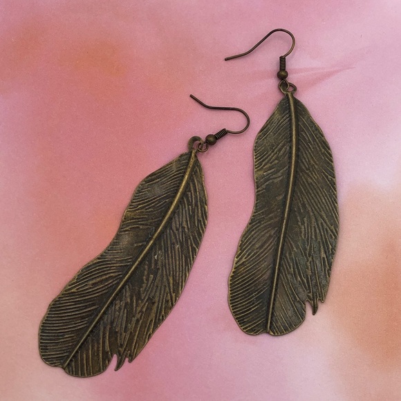 Fashion Jewelry Jewelry - 🍀 Burnished Gold Long Feather Statement Dangle Earrings